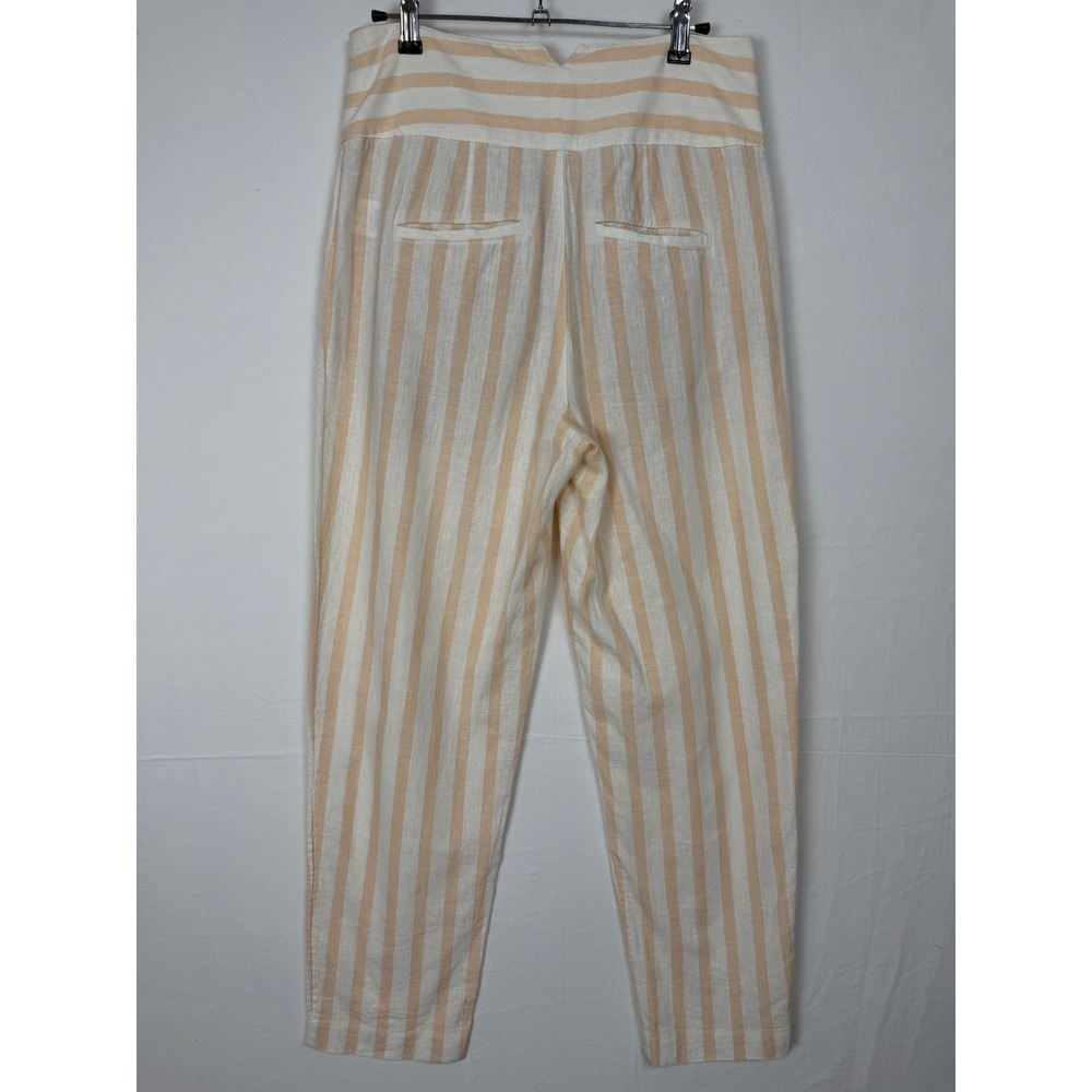 Anthropologie Striped Paperbag‎ Pants Womens 4 Peach White Linen Blend Belted - Picture 13 of 13